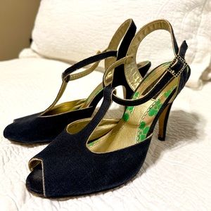 Gorgeous strappy heels, handmade. Barely worn. Perfect for a cocktail party!